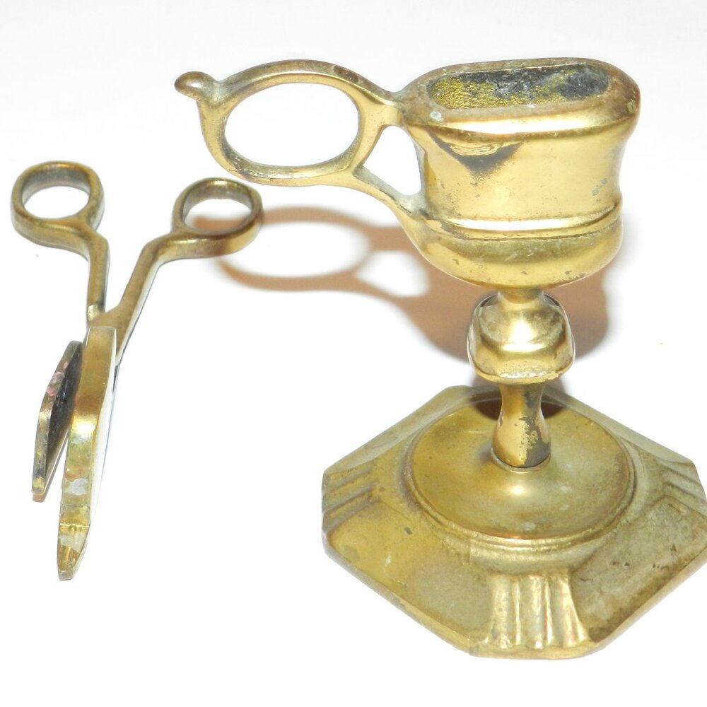 VTG Antique Solid Brass Candle Wick Snuffer With Stand Approx. 7.5 Tall - Picture 8 of 10